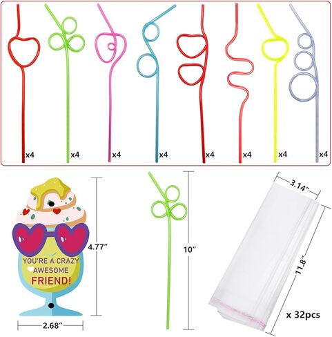 32 Pack Valentines Day Cards Gifts for Kids Crazy Straw Valentines Gifts for Girls Boys Classroom Gift Exchange, School Prizes, Party Favors in Saudi Arabia