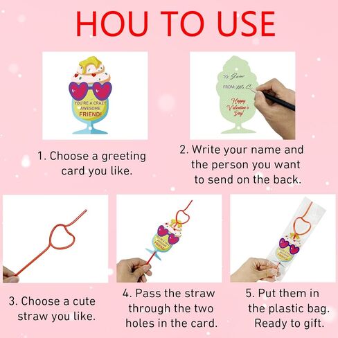 32 Pack Valentines Day Cards Gifts for Kids Crazy Straw Valentines Gifts for Girls Boys Classroom Gift Exchange, School Prizes, Party Favors in Saudi Arabia