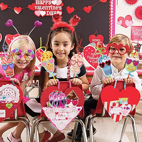 32 Pack Valentines Day Cards Gifts for Kids Crazy Straw Valentines Gifts for Girls Boys Classroom Gift Exchange, School Prizes, Party Favors in Saudi Arabia