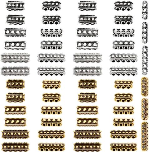 60 Pcs 6 Styles 2 Colors Multi Hole Metal Bar Spacers Links, Tibetan Style Rectangle Spacer Bar Link Connectors Multi Strand Separator for Jewelry Making in Saudi Arabia