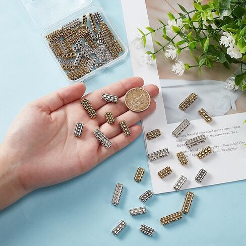 60 Pcs 6 Styles 2 Colors Multi Hole Metal Bar Spacers Links, Tibetan Style Rectangle Spacer Bar Link Connectors Multi Strand Separator for Jewelry Making in Saudi Arabia