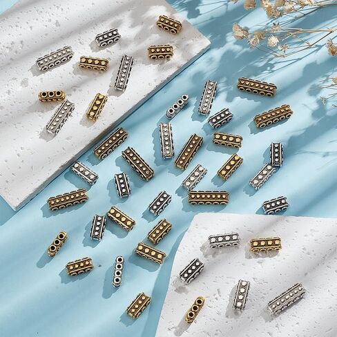 60 Pcs 6 Styles 2 Colors Multi Hole Metal Bar Spacers Links, Tibetan Style Rectangle Spacer Bar Link Connectors Multi Strand Separator for Jewelry Making in Saudi Arabia