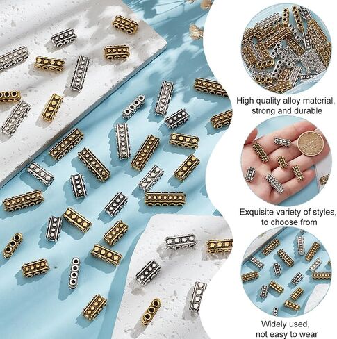 60 Pcs 6 Styles 2 Colors Multi Hole Metal Bar Spacers Links, Tibetan Style Rectangle Spacer Bar Link Connectors Multi Strand Separator for Jewelry Making in Saudi Arabia