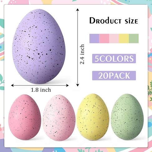 Waipfaru 20 Pcs Easter Eggs, 2.4'' Plastic Speckled Easter Eggs and Vase Filler, Pastel Easter Eggs for DIY Spring Farmhouse Home Table Easter Decorations (Purple, Pink, Yellow, Green) in Saudi Arabia