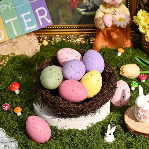 Waipfaru 20 Pcs Easter Eggs, 2.4'' Plastic Speckled Easter Eggs and Vase Filler, Pastel Easter Eggs for DIY Spring Farmhouse Home Table Easter Decorations (Purple, Pink, Yellow, Green) in Saudi Arabia