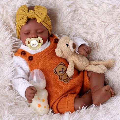 BABESIDE Lifelike Reborn Baby Dolls Black, 20 Inch Realistic Black Baby Doll Girl Newborn Real Life Baby Dolls Soft Vinyl & Cloth Body with Feeding Kit Gift Box for Kids Ages 3+ in Saudi Arabia