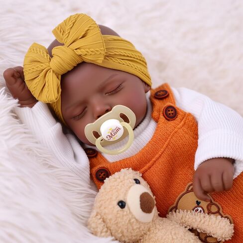 BABESIDE Lifelike Reborn Baby Dolls Black, 20 Inch Realistic Black Baby Doll Girl Newborn Real Life Baby Dolls Soft Vinyl & Cloth Body with Feeding Kit Gift Box for Kids Ages 3+ in Saudi Arabia