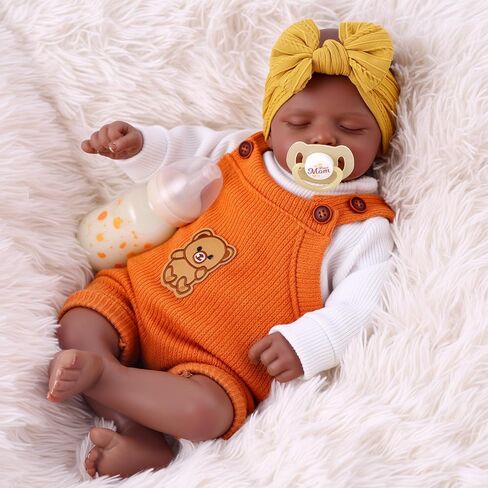 BABESIDE Lifelike Reborn Baby Dolls Black, 20 Inch Realistic Black Baby Doll Girl Newborn Real Life Baby Dolls Soft Vinyl & Cloth Body with Feeding Kit Gift Box for Kids Ages 3+ in Saudi Arabia