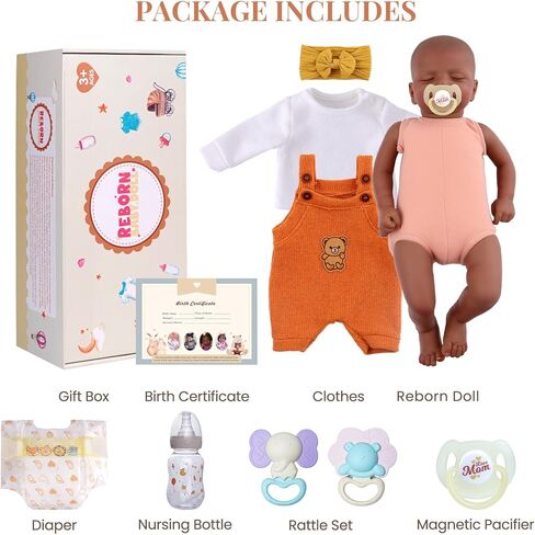 BABESIDE Lifelike Reborn Baby Dolls Black, 20 Inch Realistic Black Baby Doll Girl Newborn Real Life Baby Dolls Soft Vinyl & Cloth Body with Feeding Kit Gift Box for Kids Ages 3+ in Saudi Arabia