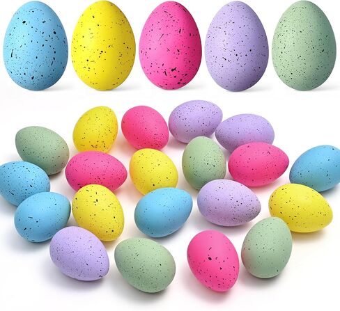 Waipfaru 20 Pcs Easter Eggs, 2.4'' Plastic Speckled Easter Eggs and Vase Filler, Pastel Easter Eggs for DIY Spring Farmhouse Home Table Easter Decorations (Purple, Pink, Yellow, Green) in Saudi Arabia