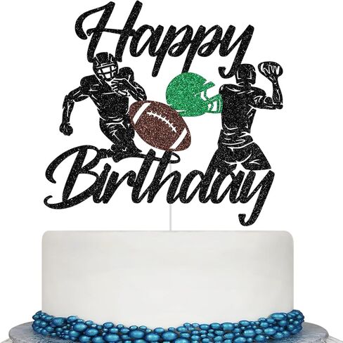 Football Happy Birthday Cake Topper, Rugby Player Birthday Cake Topper, Football Sport Theme Bday Anniversary Party Decorations Glitter in Saudi Arabia