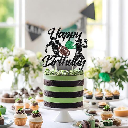 Football Happy Birthday Cake Topper, Rugby Player Birthday Cake Topper, Football Sport Theme Bday Anniversary Party Decorations Glitter in Saudi Arabia