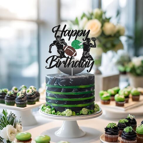 Football Happy Birthday Cake Topper, Rugby Player Birthday Cake Topper, Football Sport Theme Bday Anniversary Party Decorations Glitter in Saudi Arabia