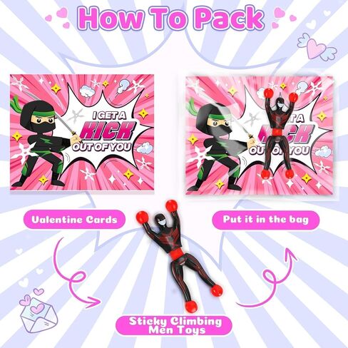 28 Pack Valentines Day Cards for Kids School with Sticky Wall Climbing Men Ninja Toys, Valentines Party Favors with Cards, Valentines Day Gifts for Kids, Classroom Prize Exchange for Boys Girls in Saudi Arabia