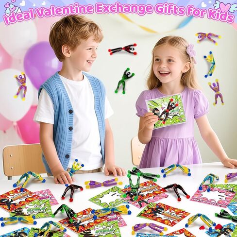 28 Pack Valentines Day Cards for Kids School with Sticky Wall Climbing Men Ninja Toys, Valentines Party Favors with Cards, Valentines Day Gifts for Kids, Classroom Prize Exchange for Boys Girls in Saudi Arabia