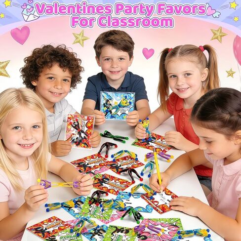 28 Pack Valentines Day Cards for Kids School with Sticky Wall Climbing Men Ninja Toys, Valentines Party Favors with Cards, Valentines Day Gifts for Kids, Classroom Prize Exchange for Boys Girls in Saudi Arabia