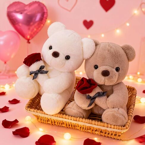 Teddy Bear Stuffed Animal, 9-Inch Small Teddy Bear with Rose - Soft Stuffed Animal Plush Toy, Romantic Stuffed Bear Gifts for Girlfriend, Wife on Anniversary, Birthday, or valentines Day Gifts in Saudi Arabia