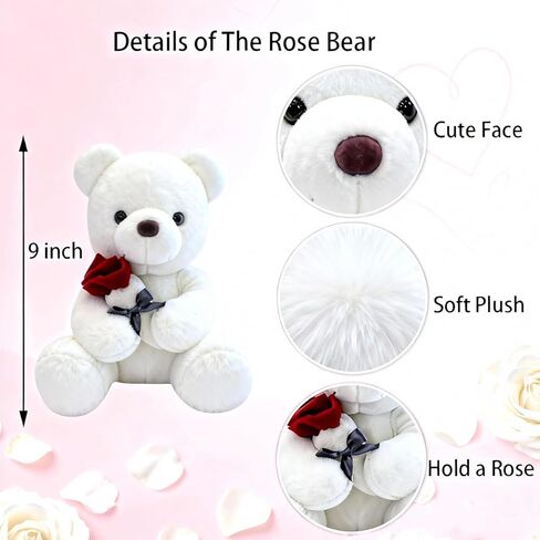 Teddy Bear Stuffed Animal, 9-Inch Small Teddy Bear with Rose - Soft Stuffed Animal Plush Toy, Romantic Stuffed Bear Gifts for Girlfriend, Wife on Anniversary, Birthday, or valentines Day Gifts in Saudi Arabia