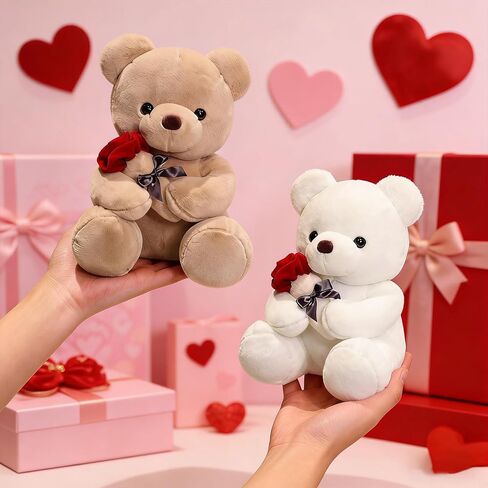 Teddy Bear Stuffed Animal, 9-Inch Small Teddy Bear with Rose - Soft Stuffed Animal Plush Toy, Romantic Stuffed Bear Gifts for Girlfriend, Wife on Anniversary, Birthday, or valentines Day Gifts in Saudi Arabia