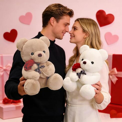 Teddy Bear Stuffed Animal, 9-Inch Small Teddy Bear with Rose - Soft Stuffed Animal Plush Toy, Romantic Stuffed Bear Gifts for Girlfriend, Wife on Anniversary, Birthday, or valentines Day Gifts in Saudi Arabia