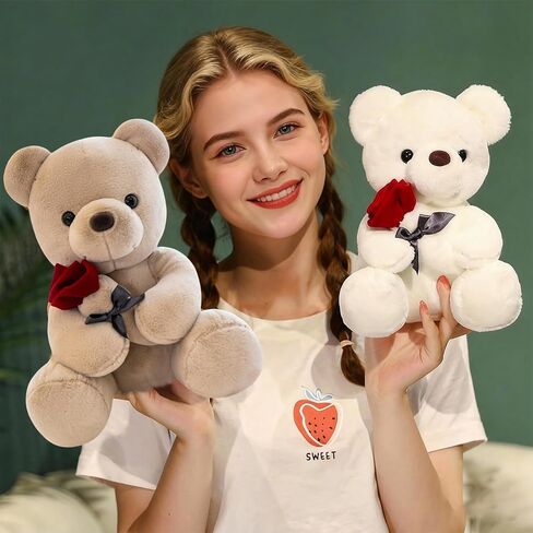 Teddy Bear Stuffed Animal, 9-Inch Small Teddy Bear with Rose - Soft Stuffed Animal Plush Toy, Romantic Stuffed Bear Gifts for Girlfriend, Wife on Anniversary, Birthday, or valentines Day Gifts in Saudi Arabia