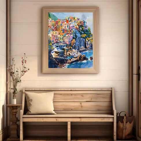 VNUIEHG Colorful Cinque Terre Paint by Numbers Kit for Adults, Modern Aesthetic Paint by Number on Canvas, Abstract Art Digital Oil Painting Kits Suitable for Home Wall Decoration Gift 20"x16" in Saudi Arabia