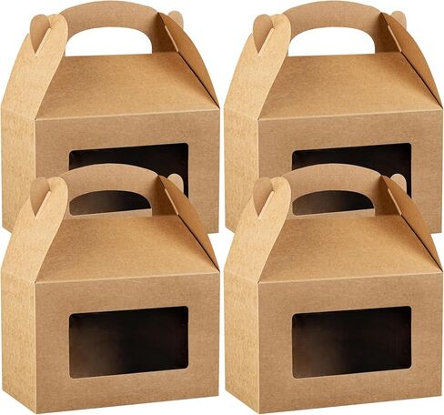 Bio Tek 8.5 x 4.8 x 5.5 Inch Gable Boxes For Party Favors, 25 Attractive Gift Boxes - Clear PET Window, Built-In Handle, Kraft Paper Gable Boxes, Greaseproof, For Parties in Saudi Arabia