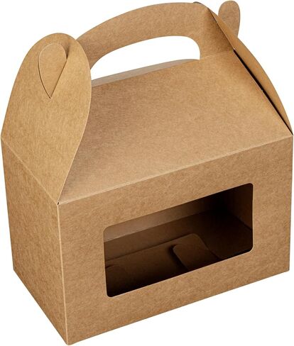 Bio Tek 8.5 x 4.8 x 5.5 Inch Gable Boxes For Party Favors, 25 Attractive Gift Boxes - Clear PET Window, Built-In Handle, Kraft Paper Gable Boxes, Greaseproof, For Parties in Saudi Arabia