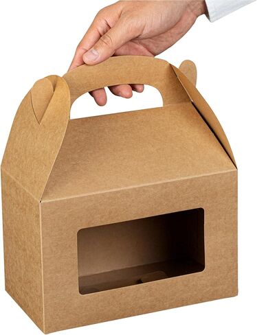 Bio Tek 8.5 x 4.8 x 5.5 Inch Gable Boxes For Party Favors, 25 Attractive Gift Boxes - Clear PET Window, Built-In Handle, Kraft Paper Gable Boxes, Greaseproof, For Parties in Saudi Arabia