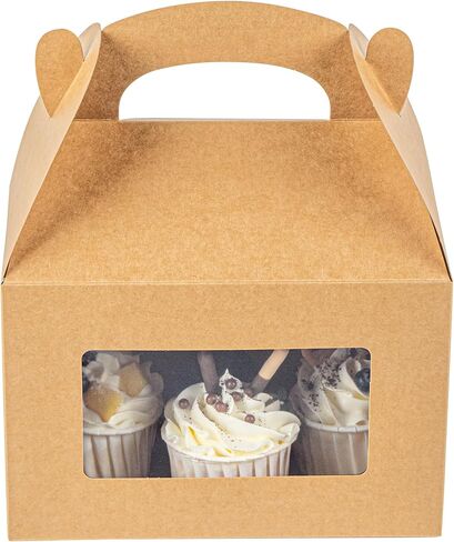 Bio Tek 8.5 x 4.8 x 5.5 Inch Gable Boxes For Party Favors, 25 Attractive Gift Boxes - Clear PET Window, Built-In Handle, Kraft Paper Gable Boxes, Greaseproof, For Parties in Saudi Arabia