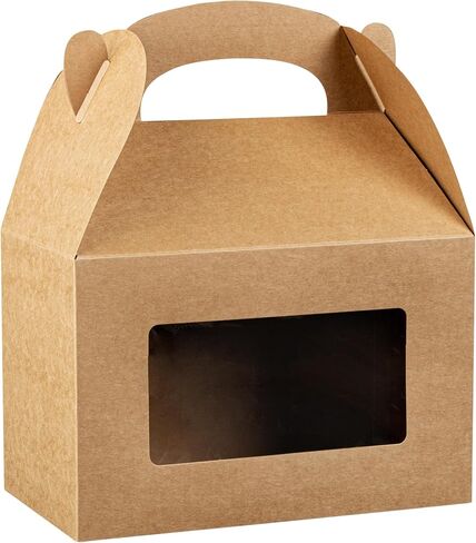 Bio Tek 8.5 x 4.8 x 5.5 Inch Gable Boxes For Party Favors, 25 Attractive Gift Boxes - Clear PET Window, Built-In Handle, Kraft Paper Gable Boxes, Greaseproof, For Parties in Saudi Arabia