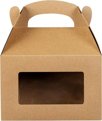Bio Tek 8.5 x 4.8 x 5.5 Inch Gable Boxes For Party Favors, 25 Attractive Gift Boxes - Clear PET Window, Built-In Handle, Kraft Paper Gable Boxes, Greaseproof, For Parties in Saudi Arabia