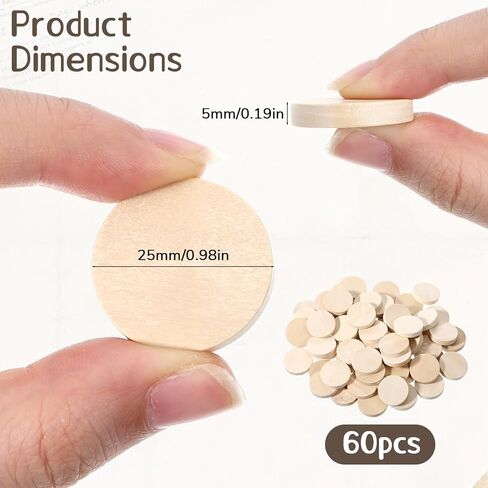 1Inch Round Wooden Discs, 60 Pack 0.2 Inch Thick Unfinished Wood Circle Blank Natural Wood Slices for Arts and Crafts Projects in Saudi Arabia