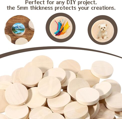 1Inch Round Wooden Discs, 60 Pack 0.2 Inch Thick Unfinished Wood Circle Blank Natural Wood Slices for Arts and Crafts Projects in Saudi Arabia
