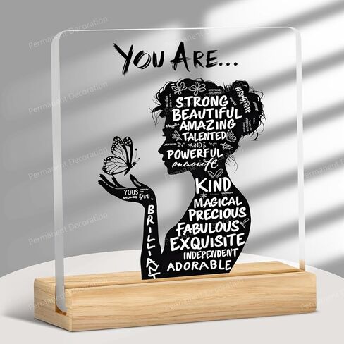 Inspirational Acrylic Desktop Decor - Positive Affirmation Quotes Decorations, High-Transparency Acrylic & Wooden Stand, 3.9x3.9 Inch, Motivational Gift for Women/Office/Home Decor in Saudi Arabia