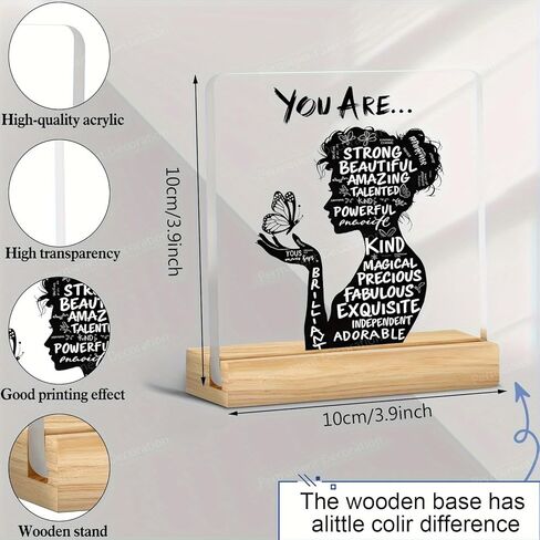 Inspirational Acrylic Desktop Decor - Positive Affirmation Quotes Decorations, High-Transparency Acrylic & Wooden Stand, 3.9x3.9 Inch, Motivational Gift for Women/Office/Home Decor in Saudi Arabia