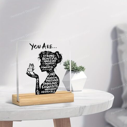Inspirational Acrylic Desktop Decor - Positive Affirmation Quotes Decorations, High-Transparency Acrylic & Wooden Stand, 3.9x3.9 Inch, Motivational Gift for Women/Office/Home Decor in Saudi Arabia