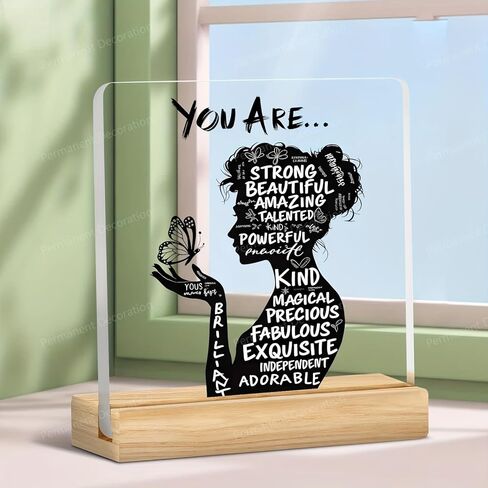 Inspirational Acrylic Desktop Decor - Positive Affirmation Quotes Decorations, High-Transparency Acrylic & Wooden Stand, 3.9x3.9 Inch, Motivational Gift for Women/Office/Home Decor in Saudi Arabia
