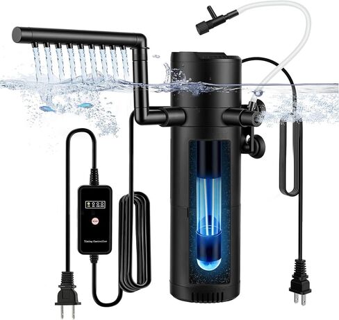 فلتر hygger Aquarium U-V مع إسفنجة فلتر، ضوء U-V ومؤقت، فلتر مضخة غاطسة لتنظيف المياه الخضراء، فلتر داخلي مع تهوية وهطول الأمطار لخزان الأسماك (25 وات، 30-130 جالون) in Kuwait