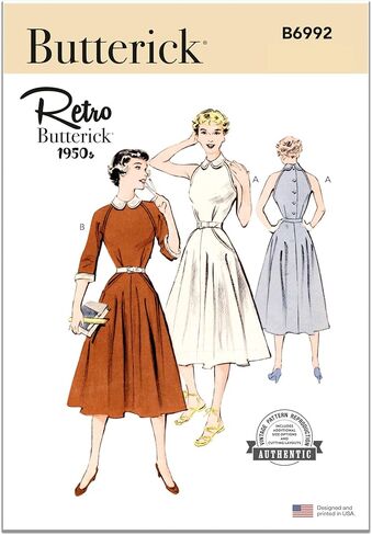 حزمة نمط خياطة فستان بتنورة دوامة من Butterick B6992D5 من الخمسينيات، رمز التصميم B6992، الأحجام 4-6-8-10-12 in Saudi Arabia