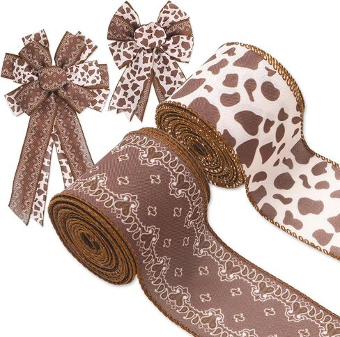 شريط حافة سلكية لرعاة البقر الغربي من JarThenaAMCS مقاس 2.5 بوصة أشرطة حرفية لعيد ميلاد روديو شريط قماشي مزخرف لصناعة القوس إكليل الحرف اليدوية، لفتان، 20 ياردة in Kuwait