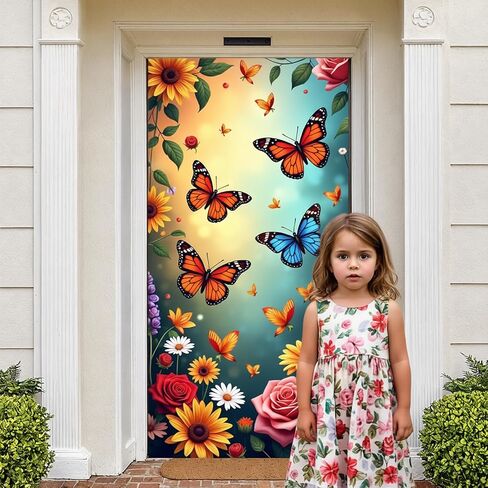 Welcome Butterfly Door Cover Welcome Spring Door Decorations Banner Flower Butterfly Banner Sign Photo Background for Spring and Summer Holiday Party Decor Indoor Outdoor Supplies in Saudi Arabia