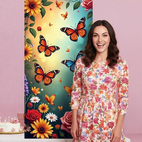 Welcome Butterfly Door Cover Welcome Spring Door Decorations Banner Flower Butterfly Banner Sign Photo Background for Spring and Summer Holiday Party Decor Indoor Outdoor Supplies in Saudi Arabia
