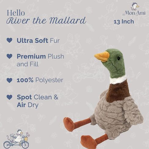 لعبة MON AMI River Mallard Duck القطيفة مقاس 33 سم | حيوانات محشوة ناعمة ومحبوبة وملونة للأطفال | حيوانات المزرعة القطيفة لوقت اللعب والحضن والمرح الخيالي | بطة رائعة قابلة للاحتضان لجميع الأعمار in Saudi Arabia