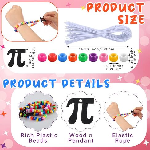Ceenna 24 Pcs Pi Day Bracelet Crafts Kit Math Gifts Bracelet Bead Craft 3.14 Fun Pi Day Beads Charms for Educational Institution Gift Decoration Math Party Favors in Saudi Arabia