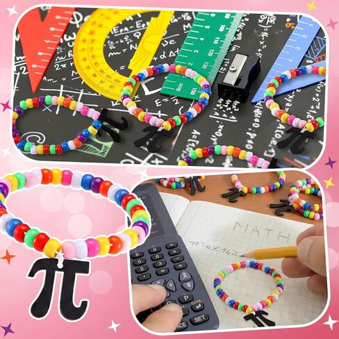 Ceenna 24 Pcs Pi Day Bracelet Crafts Kit Math Gifts Bracelet Bead Craft 3.14 Fun Pi Day Beads Charms for Educational Institution Gift Decoration Math Party Favors in Saudi Arabia