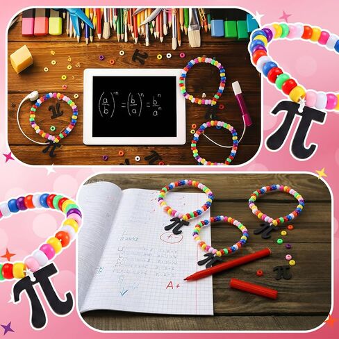 Ceenna 24 Pcs Pi Day Bracelet Crafts Kit Math Gifts Bracelet Bead Craft 3.14 Fun Pi Day Beads Charms for Educational Institution Gift Decoration Math Party Favors in Saudi Arabia