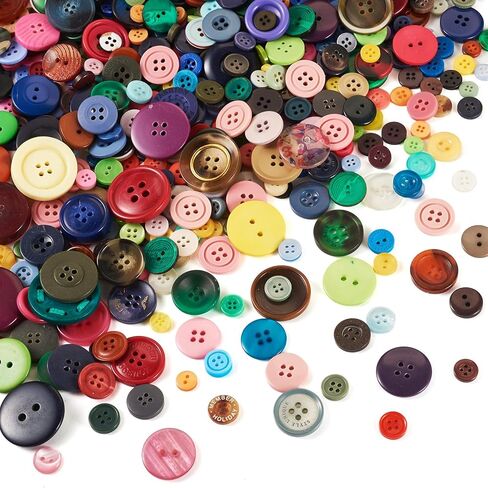 400Pcs Resin Button for Sewing Crafts 0.28-1 Inch Assorted Colors Sizes Colorful Cute Decorative Vintage Manual Buttons Kit Flat Round Bulk for Clothes Skirts Coat 2-4 Hole in Saudi Arabia