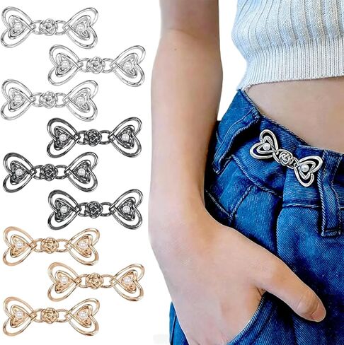9PCS Heart-Shaped Waist Tightener Buttons, 3 Colors No-Sew Jean Waist Buckles, Love Heart Pearl Pants Button Pins, Detachable Decorative Buttons for Loose Jeans, Skirts & Pants Waistband Tightener in Saudi Arabia