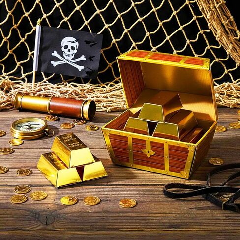 Honoson 13 Pcs Pirate Party Favor Boxes, 12 Foil Fake Gold Bars and 1 Pirate Chest Cardboard Box for Gold Party Decorations Casino Theme Parties Supplies Prizes Gift Box in Saudi Arabia